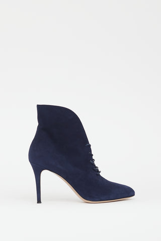 Gianvito Rossi Blue Suede Lace Up Stiletto Boot