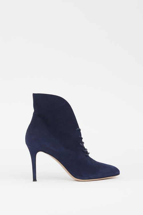 Gianvito Rossi Blue Suede Lace Up Stiletto Boot