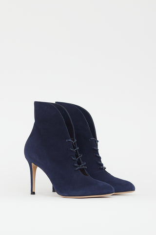 Gianvito Rossi Blue Suede Lace Up Stiletto Boot