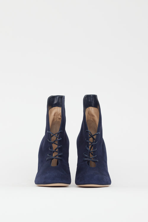 Gianvito Rossi Blue Suede Lace Up Stiletto Boot