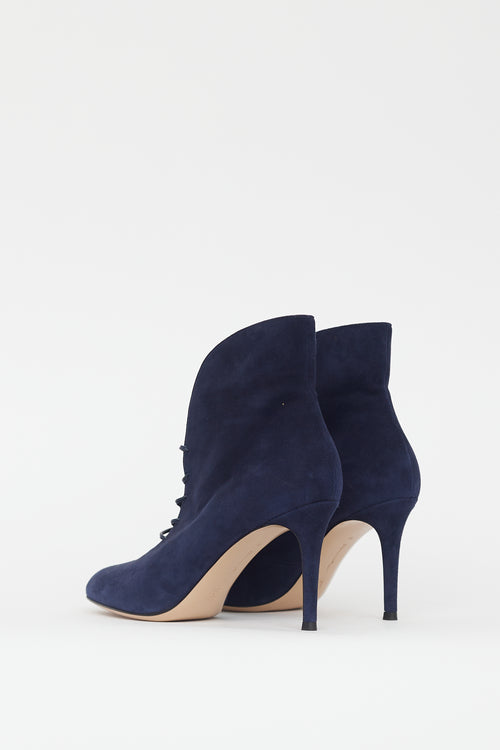 Gianvito Rossi Blue Suede Lace Up Stiletto Boot