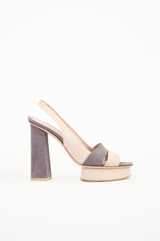 Gianvito Rossi Taupe 
Beige Suede Platform Heel