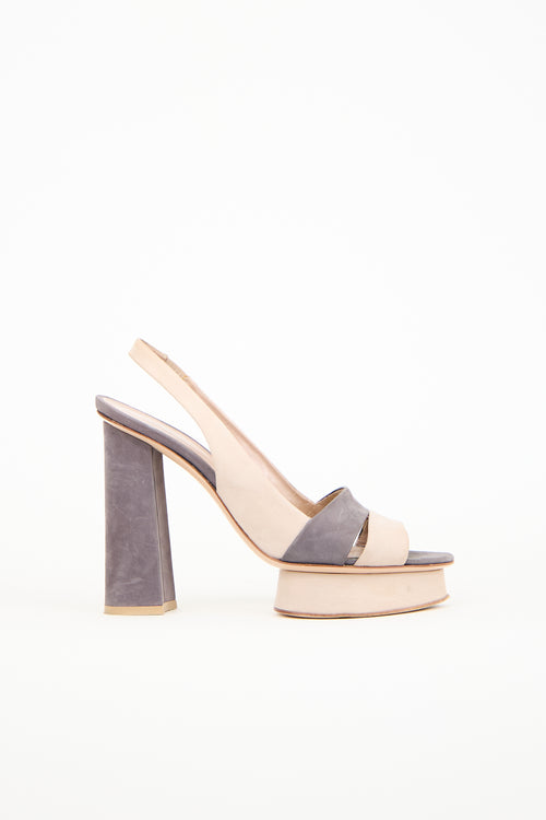 Gianvito Rossi Taupe 
Beige Suede Platform Heel