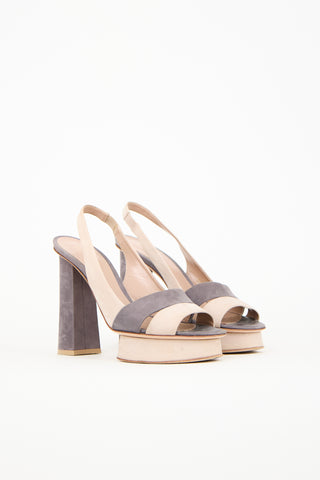 Gianvito Rossi Taupe 
Beige Suede Platform Heel