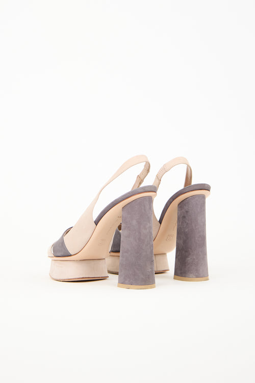 Gianvito Rossi Taupe 
Beige Suede Platform Heel