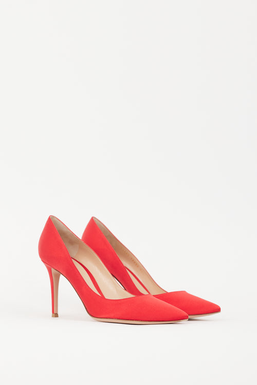 Gianvito Rossi Red Satin 85 Pointed Toe Pump