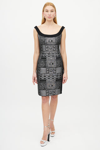 Giles Black 
Silver Jacquard Chain Dress