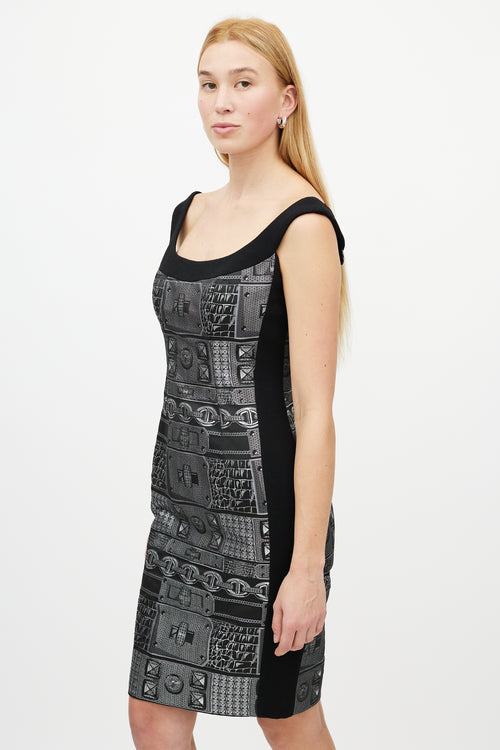 Giles Black 
Silver Jacquard Chain Dress