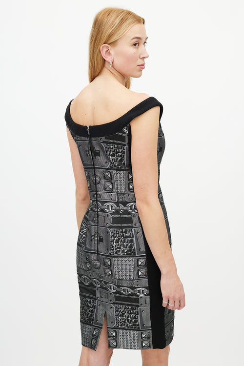 Giles Black 
Silver Jacquard Chain Dress