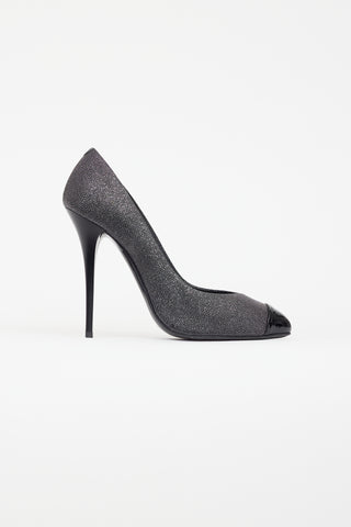 Giuseppe Zanotti Black 
Silver Metallic Textured Heel