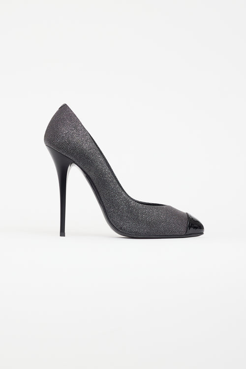 Giuseppe Zanotti Black 
Silver Metallic Textured Heel