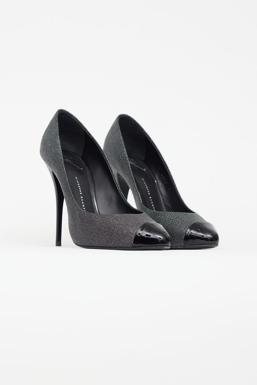 Giuseppe Zanotti Black 
Silver Metallic Textured Heel