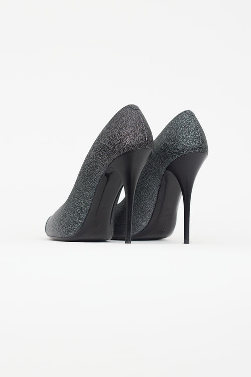 Giuseppe Zanotti Black 
Silver Metallic Textured Heel