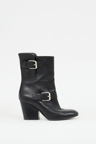 Giuseppe Zanotti Black Leather Buckled Mid Calf Boot