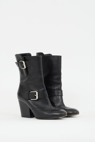 Giuseppe Zanotti Black Leather Buckled Mid Calf Boot