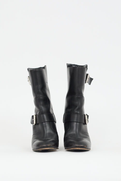 Giuseppe Zanotti Black Leather Buckled Mid Calf Boot