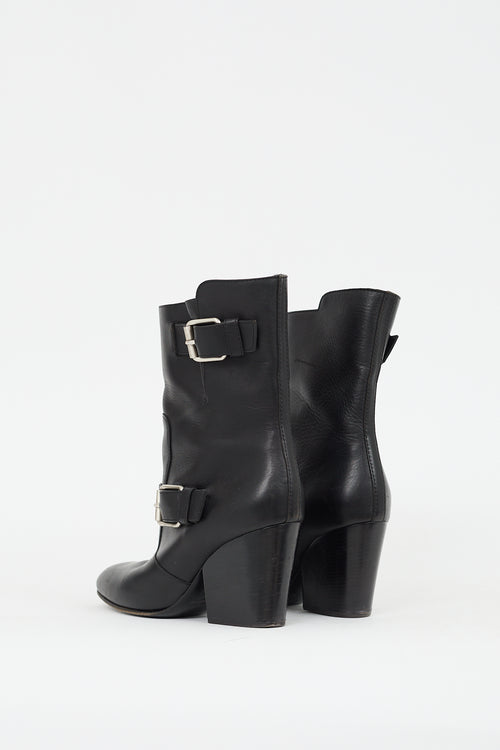 Giuseppe Zanotti Black Leather Buckled Mid Calf Boot