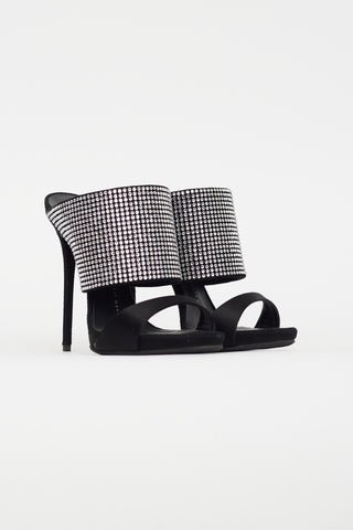 Giuseppe Zanotti Black Satin 
Rhinestone Strap Sandal