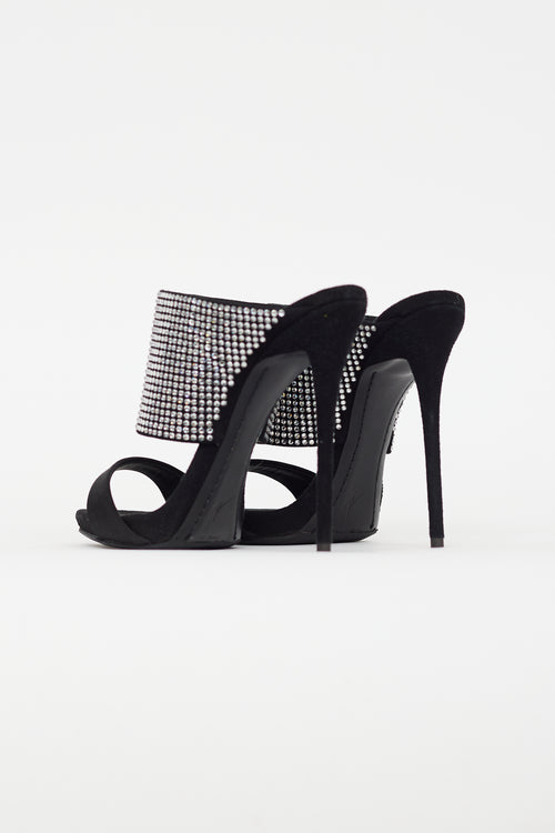 Giuseppe Zanotti Black Satin 
Rhinestone Strap Sandal