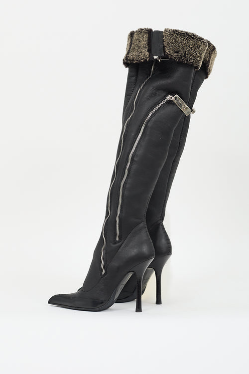 Giuseppe Zanotti Black Leather 
Shearling Lined Zip Boot