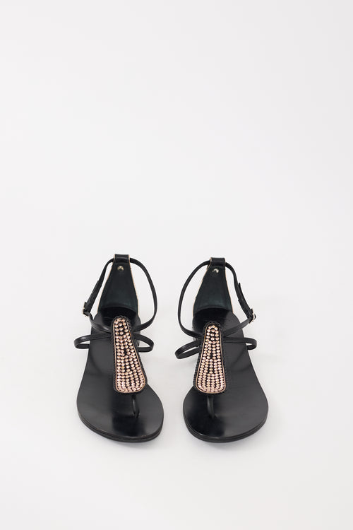 Giuseppe Zanotti Black 
Pink Leather Gemstone Embellished Sandal