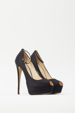 Giuseppe Zanotti Black Satin Platform Peep Toe Heel