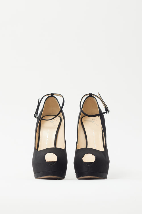 Giuseppe Zanotti Black Satin Platform Peep Toe Heel