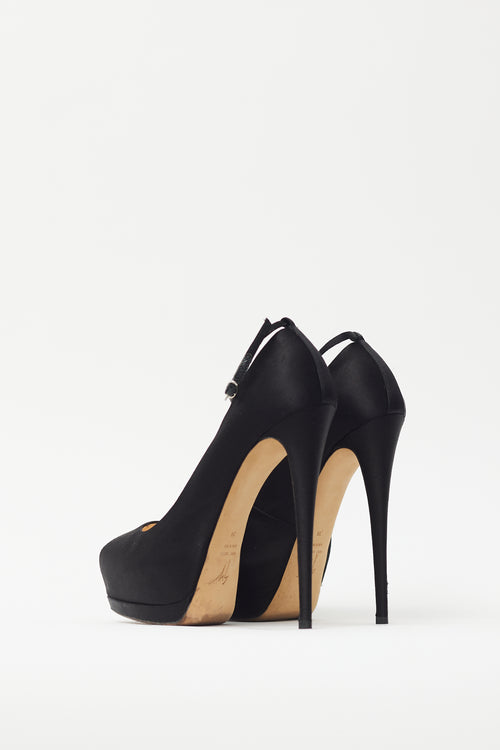 Giuseppe Zanotti Black Satin Platform Peep Toe Heel