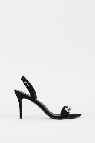 Giuseppe Zanotti Black Suede 
Multi Crystal Slingback Heel