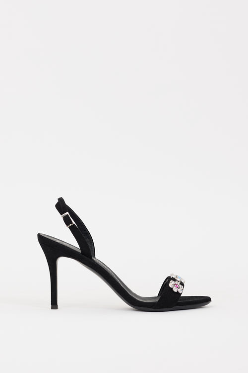 Giuseppe Zanotti Black Suede 
Multi Crystal Slingback Heel