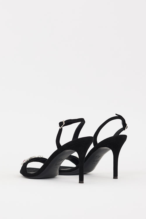 Giuseppe Zanotti Black Suede 
Multi Crystal Slingback Heel