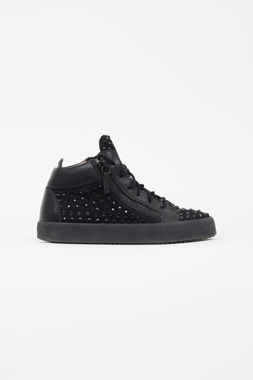 Giuseppe Zanotti Black Suede Studded High Top Sneaker