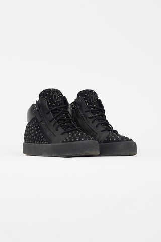 Giuseppe Zanotti Black Suede Studded High Top Sneaker