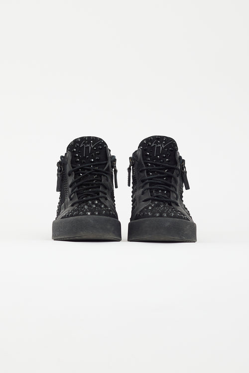 Giuseppe Zanotti Black Suede Studded High Top Sneaker