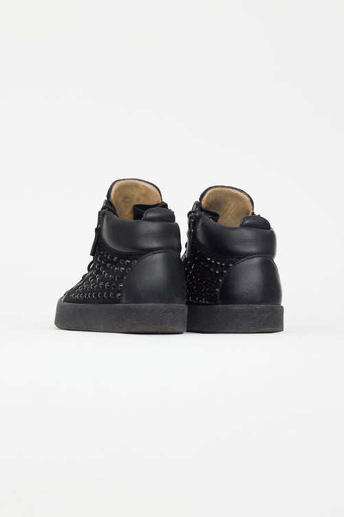 Giuseppe Zanotti Black Suede Studded High Top Sneaker