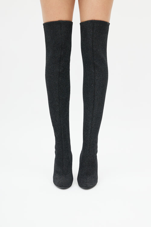 Giuseppe Zanotti Black Glitter Felicity Over The Knee Boot