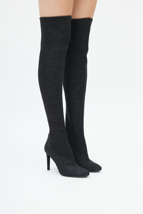 Giuseppe Zanotti Black Glitter Felicity Over The Knee Boot