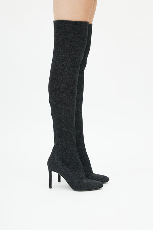 Giuseppe Zanotti Black Glitter Felicity Over The Knee Boot