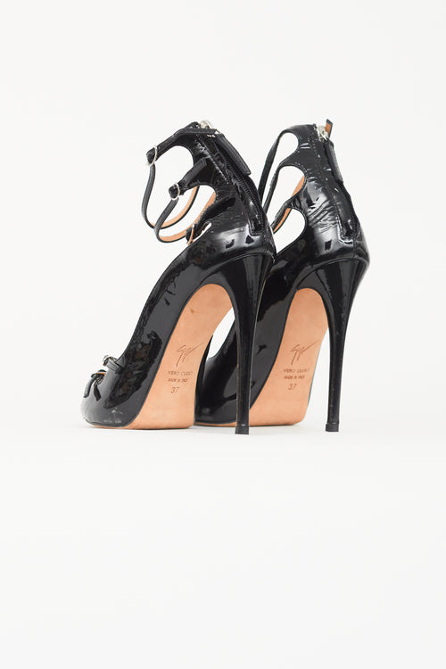 Giuseppe Zanotti Black Patent Strappy Buckle Heel