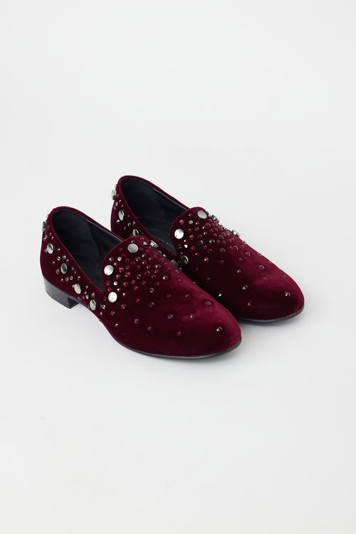 Giuseppe Zanotti Burgundy Velvet Embellished Seymour Loafer