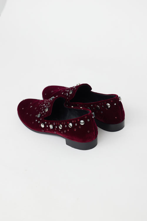 Giuseppe Zanotti Burgundy Velvet Embellished Seymour Loafer