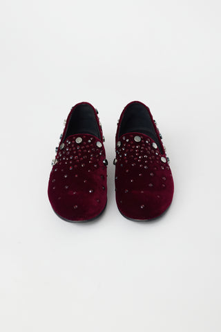 Giuseppe Zanotti Burgundy Velvet Embellished Seymour Loafer