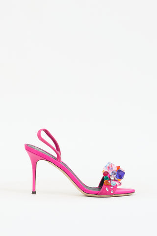 Giuseppe Zanotti Fuchsia 
Multicolour Satin Crystal Embellished Heel