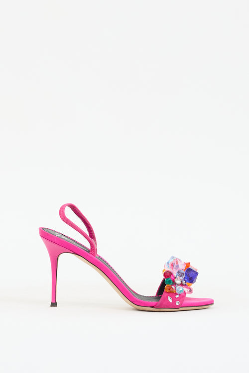 Giuseppe Zanotti Fuchsia 
Multicolour Satin Crystal Embellished Heel