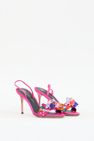 Giuseppe Zanotti Fuchsia 
Multicolour Satin Crystal Embellished Heel