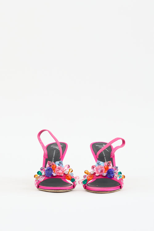 Giuseppe Zanotti Fuchsia 
Multicolour Satin Crystal Embellished Heel