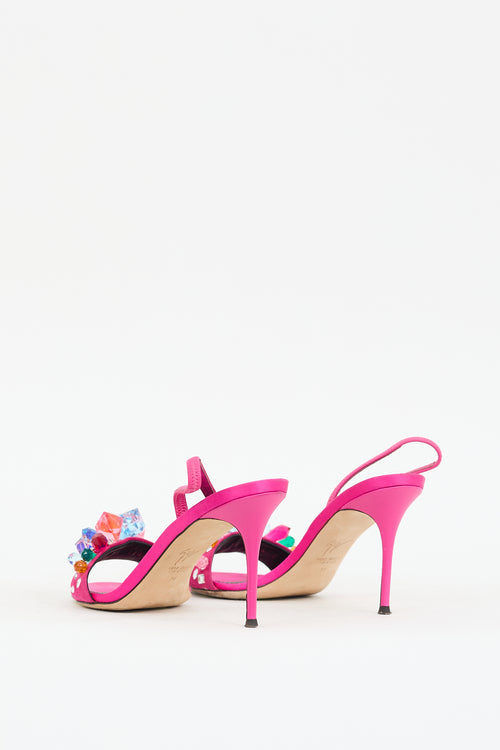 Giuseppe Zanotti Fuchsia 
Multicolour Satin Crystal Embellished Heel