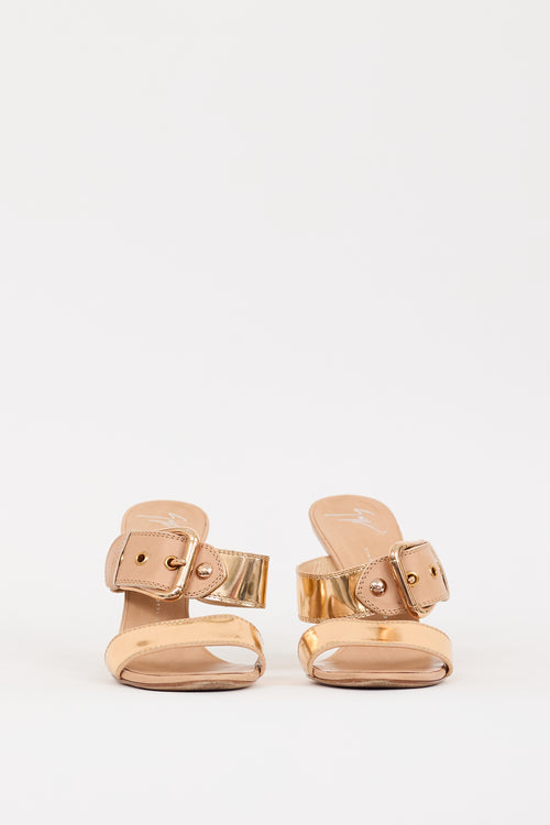 Giuseppe Zanotti Gold Leather Taz Ramino Buckle Heel