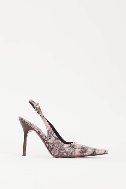 Giuseppe Zanotti Pink 
Black Embossed Leather Slingback Heel