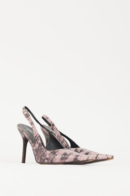 Giuseppe Zanotti Pink 
Black Embossed Leather Slingback Heel